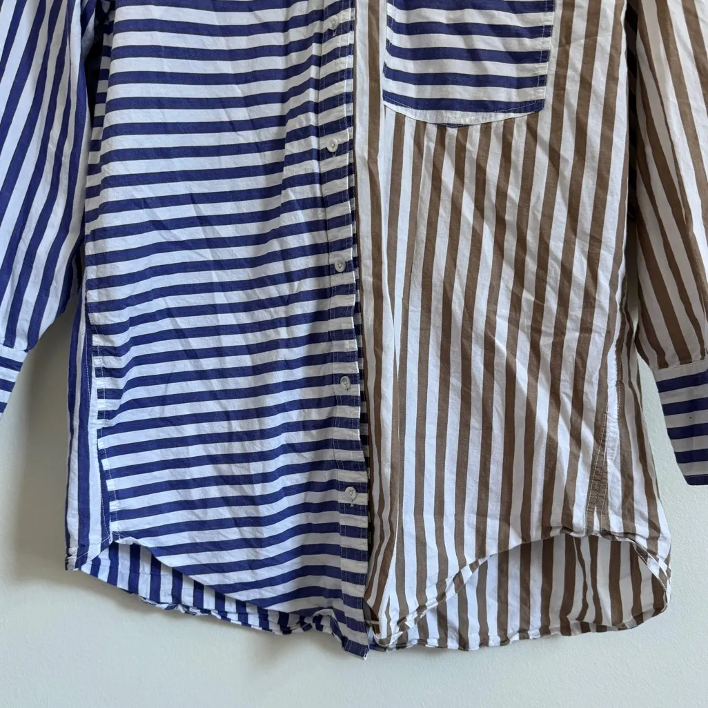 Apiece Apart Oversized Button Up Shirt Striped Resort Organic Cotton XS Blue - Image 5