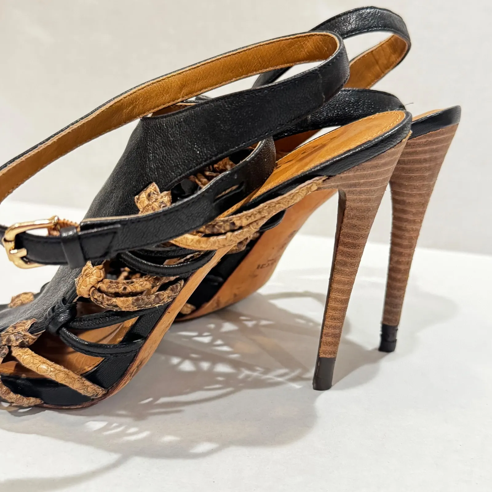 COACH Jody Black Leather Snake Trim Stiletto Heels Sandals Shoes Women's 8 B - Image 4
