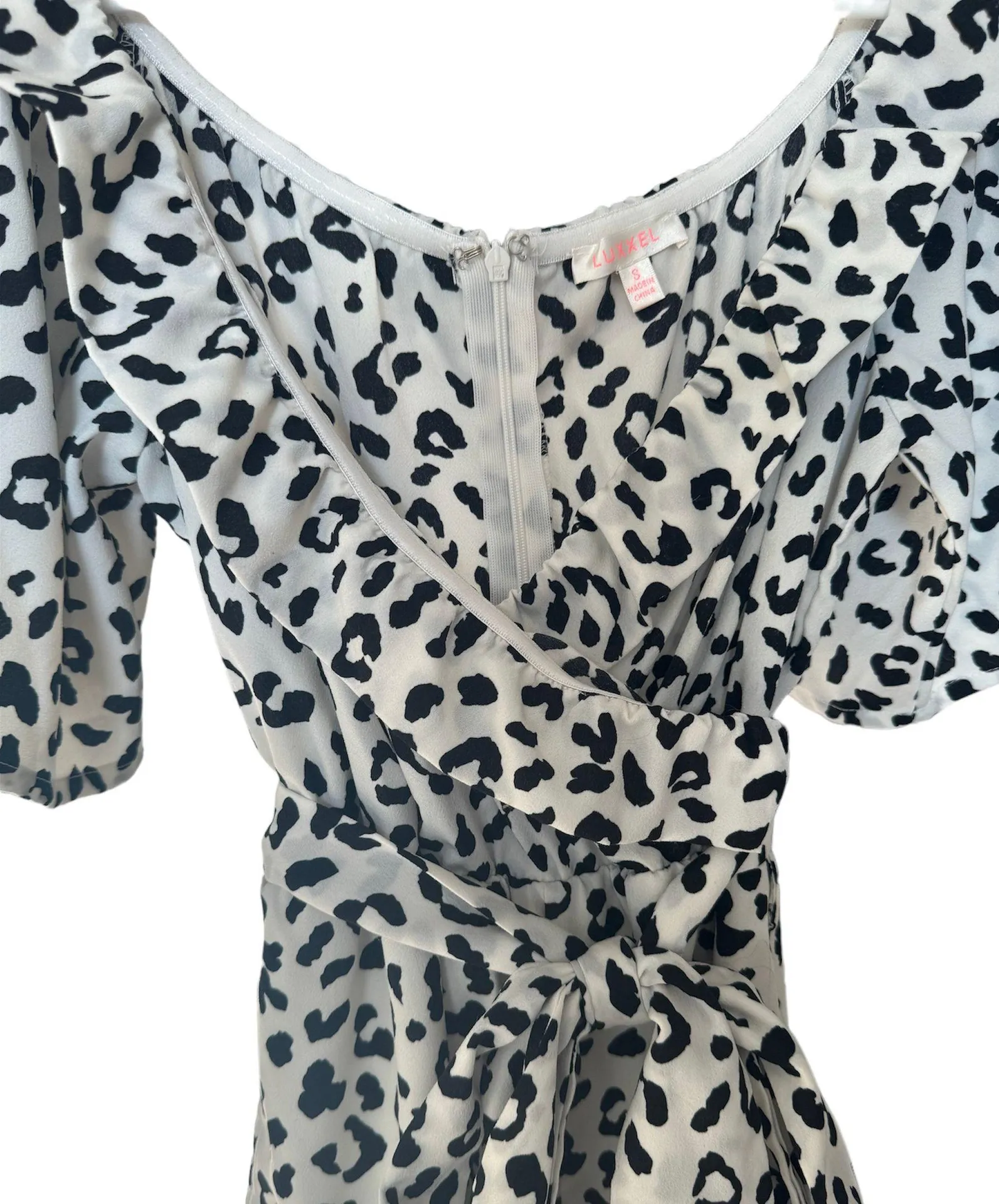 Ruffle Faux Wrap Romper Snow Leopard Size S - Image 3