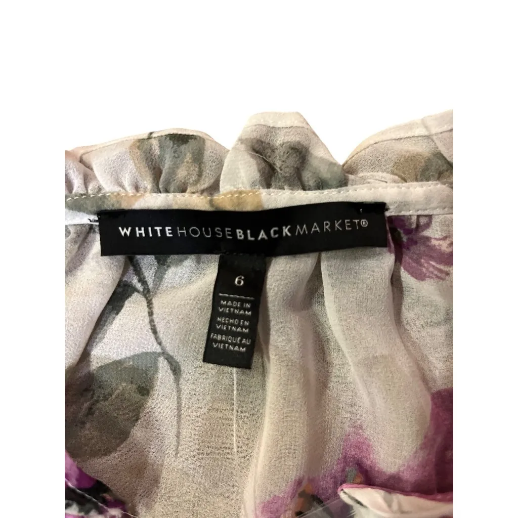 White House Black Market Womens 6 Floral Blouse Ecru Violet Ruffle + Tank NWT - Image 6