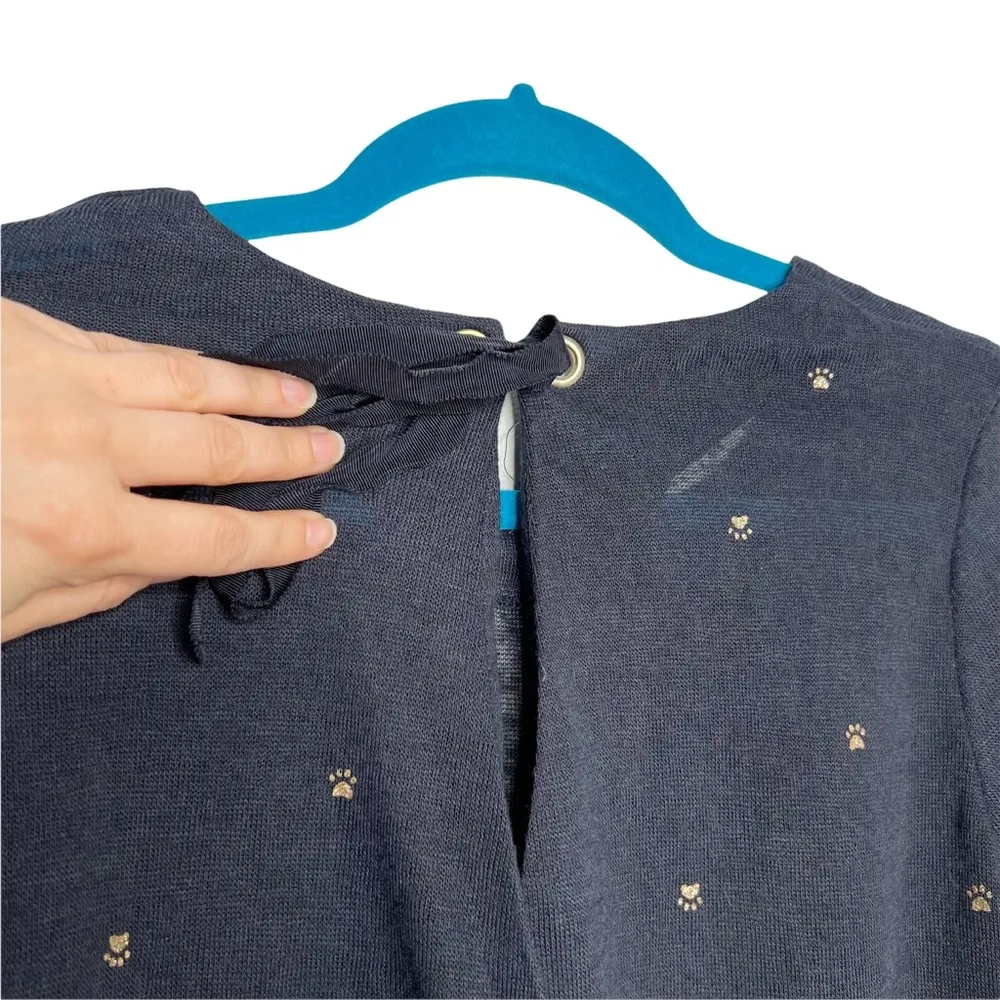 Grace & Mila Navy Blue Gold Glitter Paw Print Button Back Woven Blouse Size L - Image 9