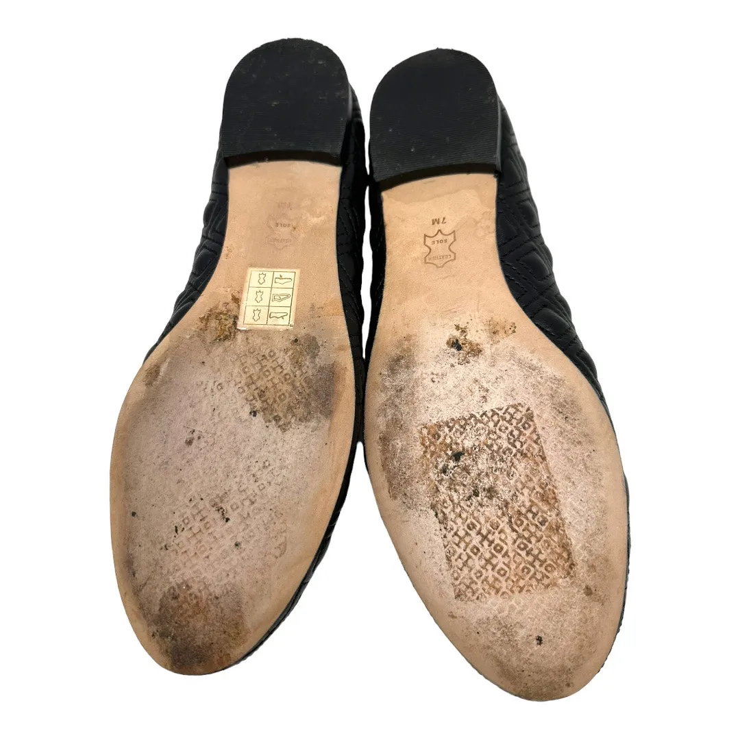 Tory Burch Black Quilted Leather Ballet Flats Bow Logo Size 7M - Image 7