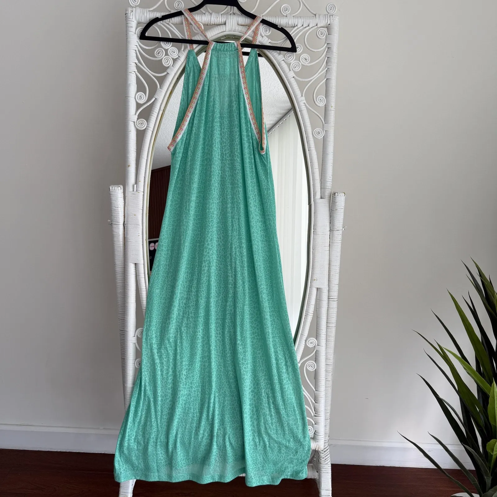 Pitusa Inca Maxi Dress Petite Mint Cheetah Animal Print Resort Coverup Beach Sun Green - Image 6