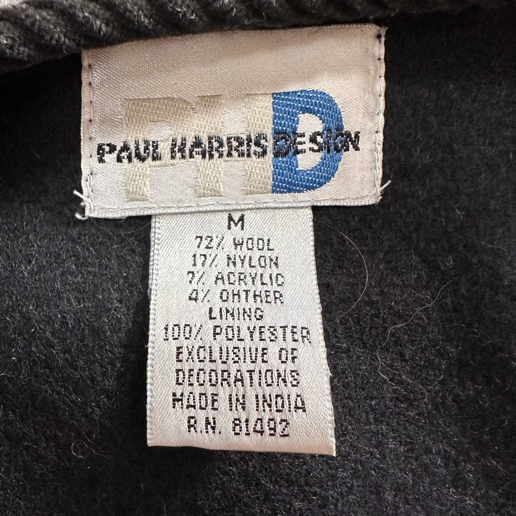 Paul Harris Design vintage wool vest with floral embroidery in black and gray. Size M - Image 5