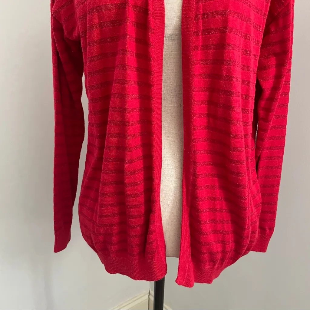 European Cardigan Sweater Medium Red Silver Metallic Stripe Clean Girl Pullover - Image 5