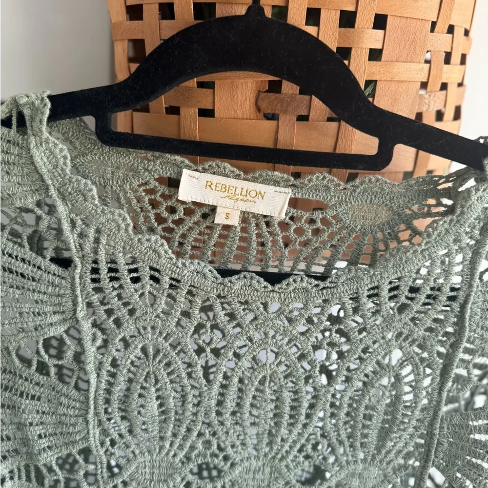 Rebellion Green Crochet Boho Blouse - Image 3