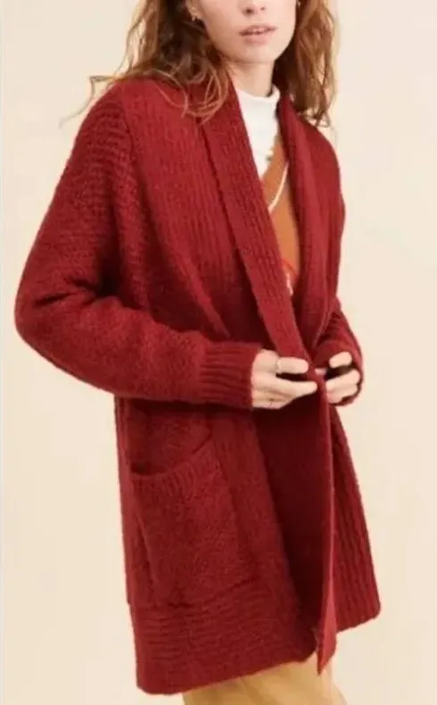 Anthropologie Pilcro Burgundy Textured Knit Cozy Cardigan Layering Sweater Sz S - Image 1