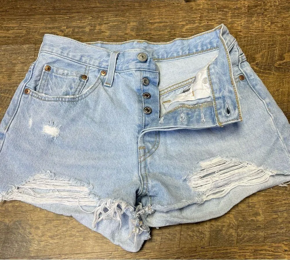 501 Jean Shorts Women's Size 28 Button Fly Distressed Ripped Cut Off - Image 2