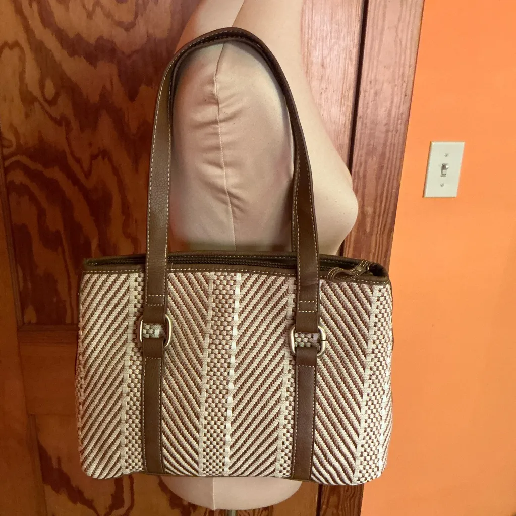 NWT Jamaica Bay Woven Tote | Neutral Brown & Cream Shoulder Bag - Image 14