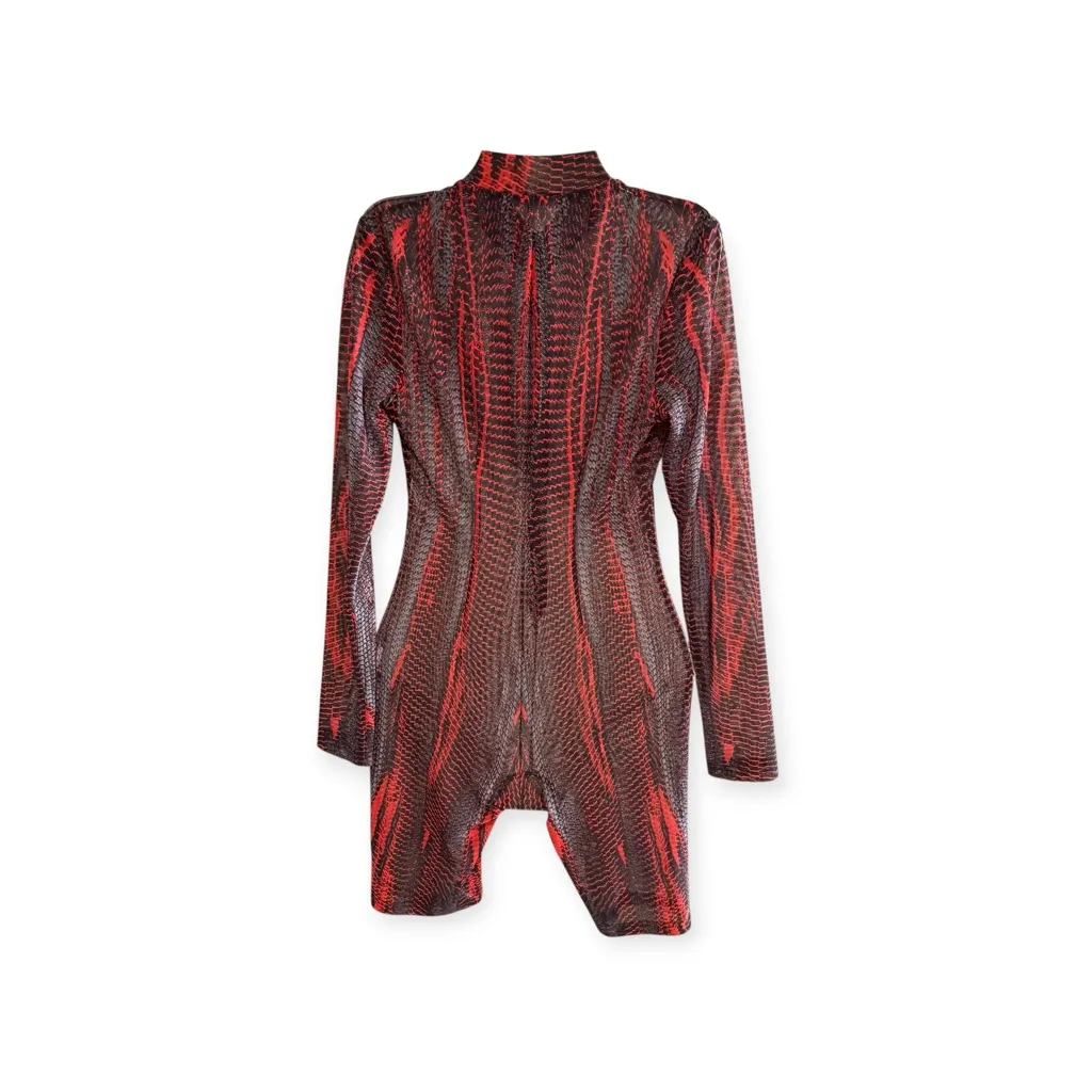 new Shane Justin 𓆙 Ryder Sheer Mesh Bodycon Biker Length Suit 𓆙 Red Black 𓆙 XS - Image 8