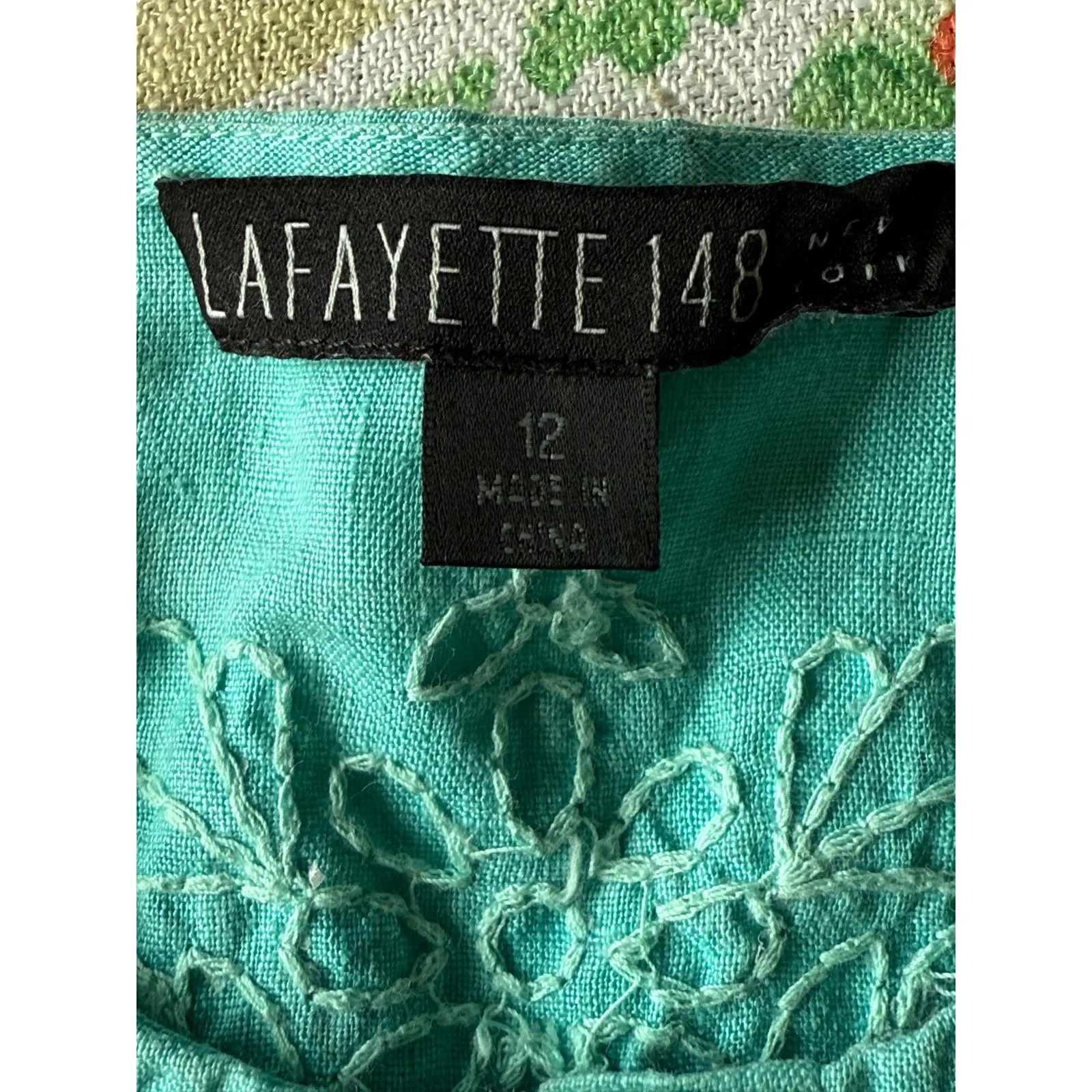 NWOT Lafayette 148 100% Linen Beachy Coastal Embroidered Tie Dyed Cover Up 12 Blue - Image 3