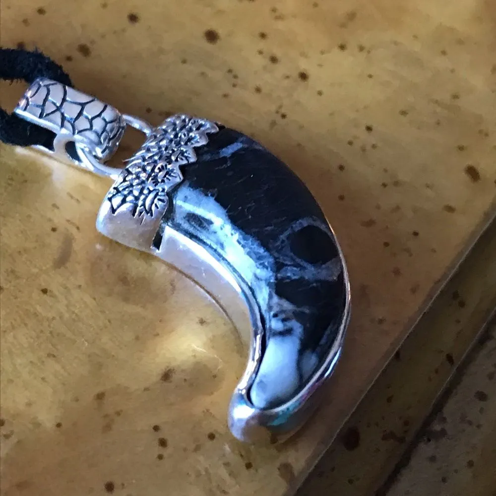 White Buffalo Turquoise Sterling Silver Leather Necklace Black - Image 2