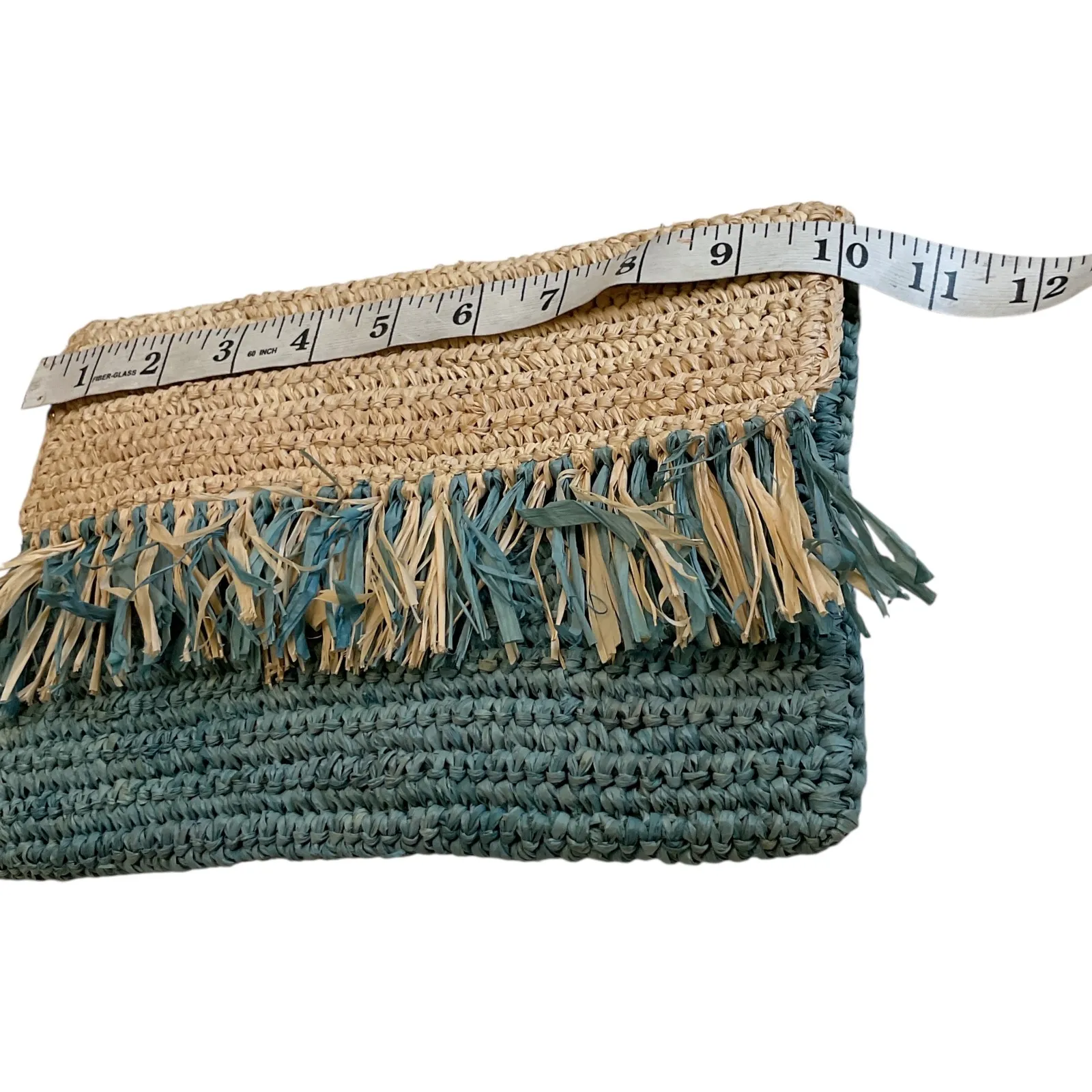 Woven Raffia Clutch Bag, Fringe Detail, Straw Beach Purse, Bohemian Style Tan - Image 4