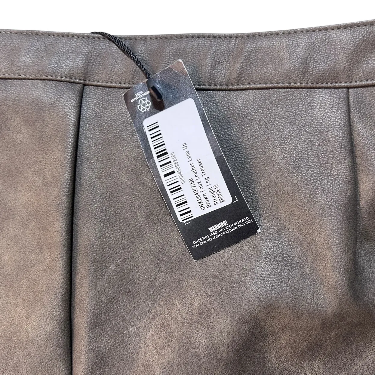 PrettyLittleThing Pants Faux Leather Lace Up Trousers Size 6 Brown Flare - Image 8