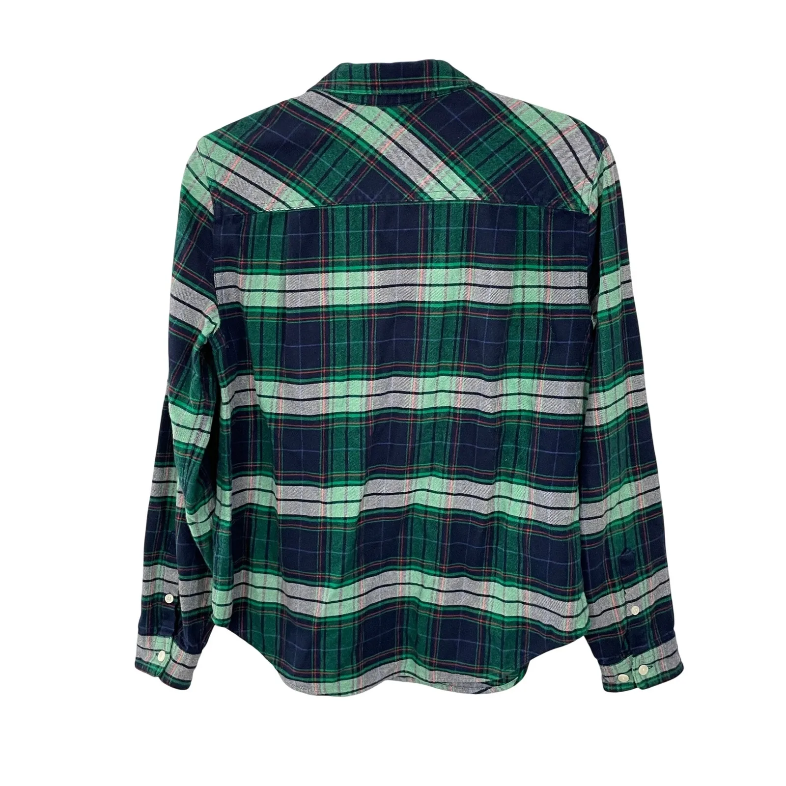 J.Crew Plaid Flannel 1/2 Zip Shirt Womens Small Green Navy Blue Long Sleeve Top - Image 2