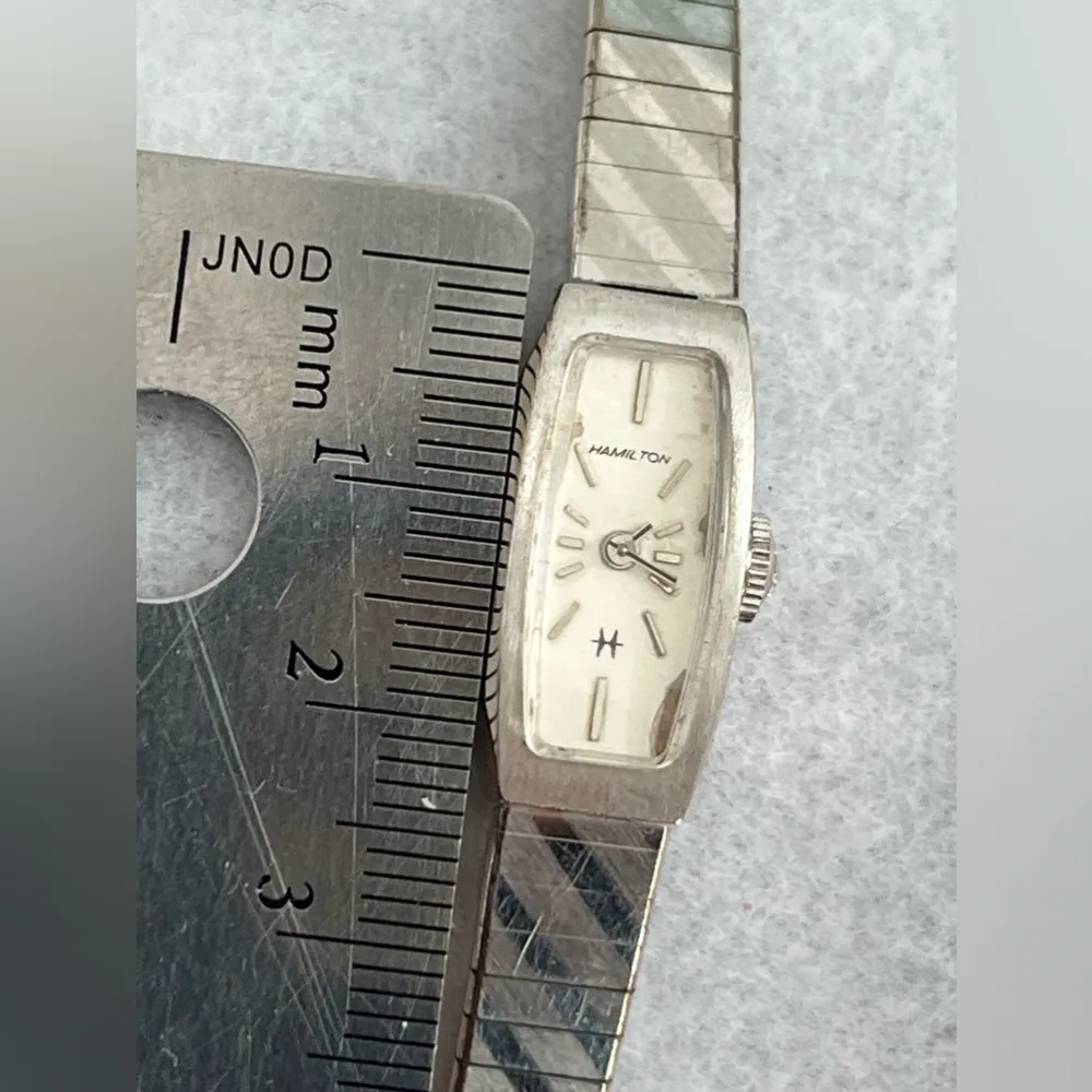 Hamilton Ladies Watch RARE 10KT Gold Plated Bezel Gold Plated Stripe Bracelet - Image 11