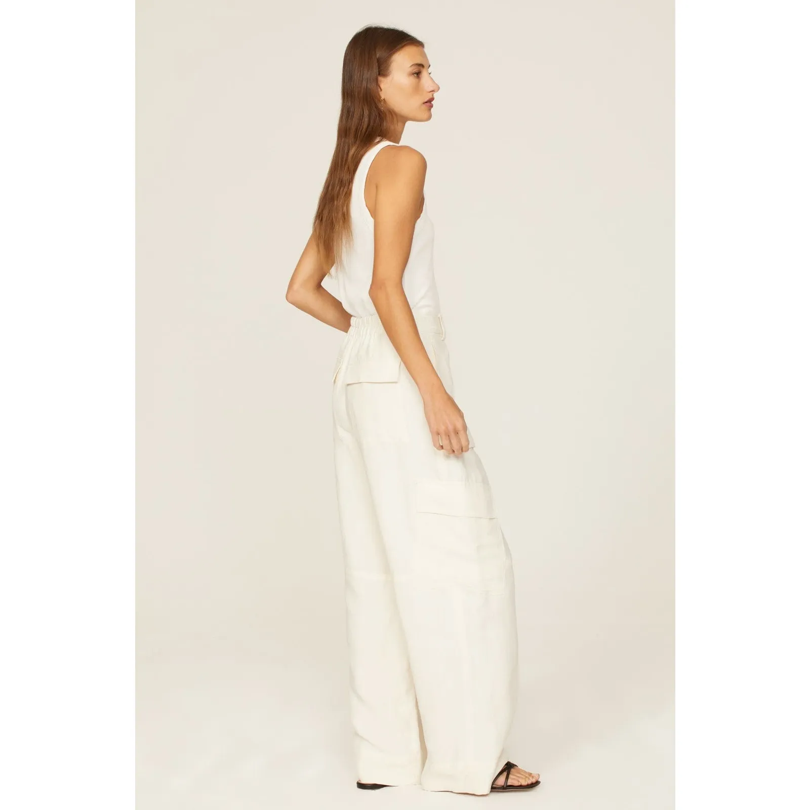 VINCE Women's White Linen Blend Wide Leg Loose Fit Cargo Pants Size 10 - Image 3