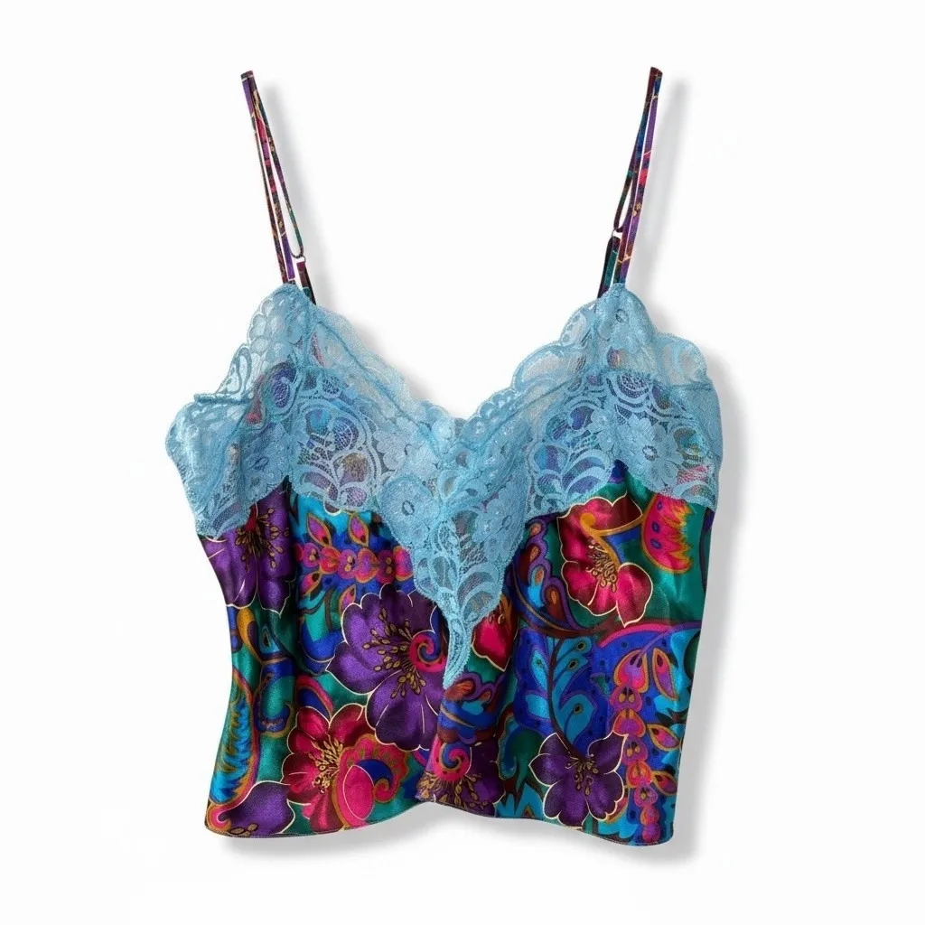 Y2K Victoria's Secret Womens Gold Label Floral Satin Cami Tank S Coquette Fairy - Image 2