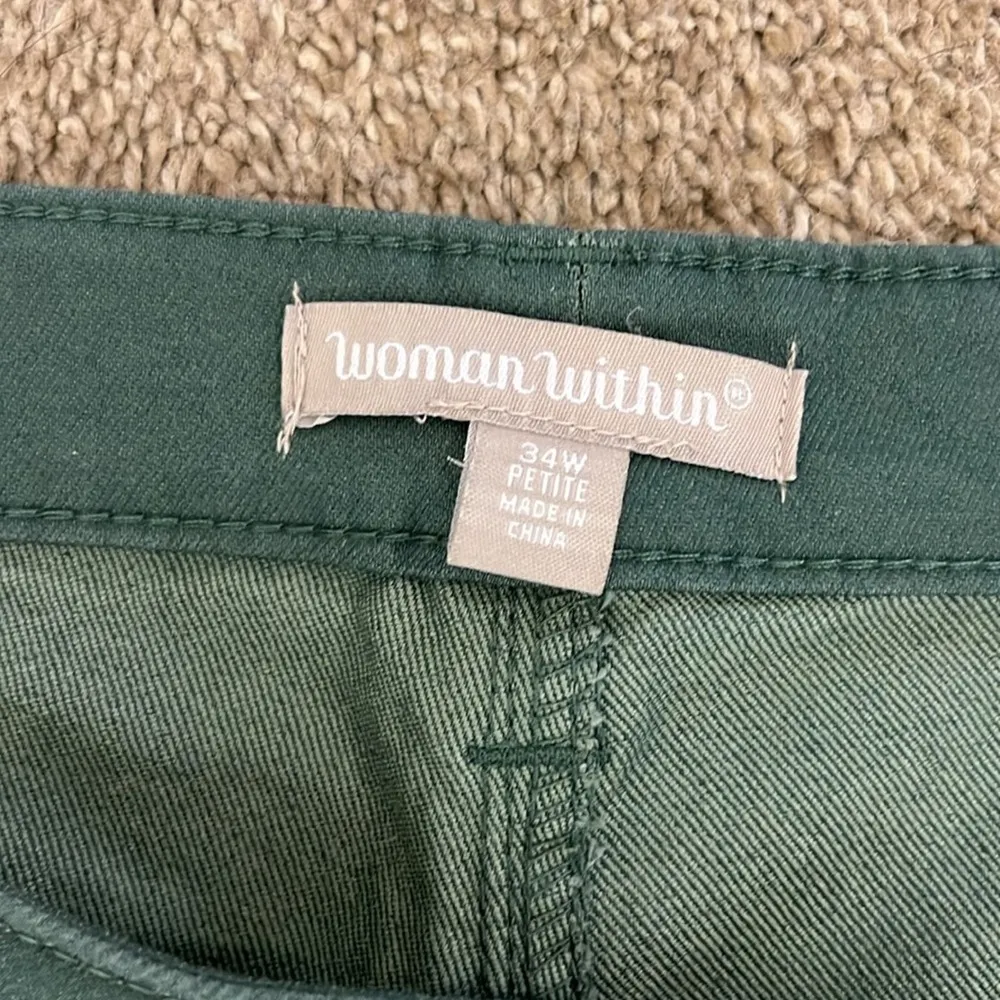Woman Within Green Jeans Size 34W Petite Slim Straight Leg - Image 3