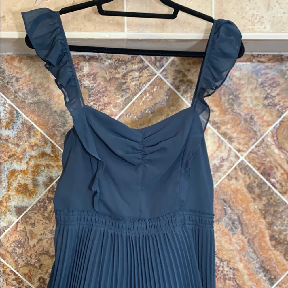 Club Monaco Navy Romantic Pleated Flounce Ruffle Sleeves Midi Dress Size 6 - Image 4