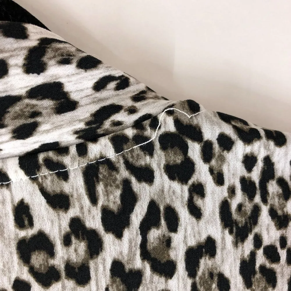 Tahari Womens Blouse Top Leopard Print Sleeveless V Neck White Brown XL - Image 3