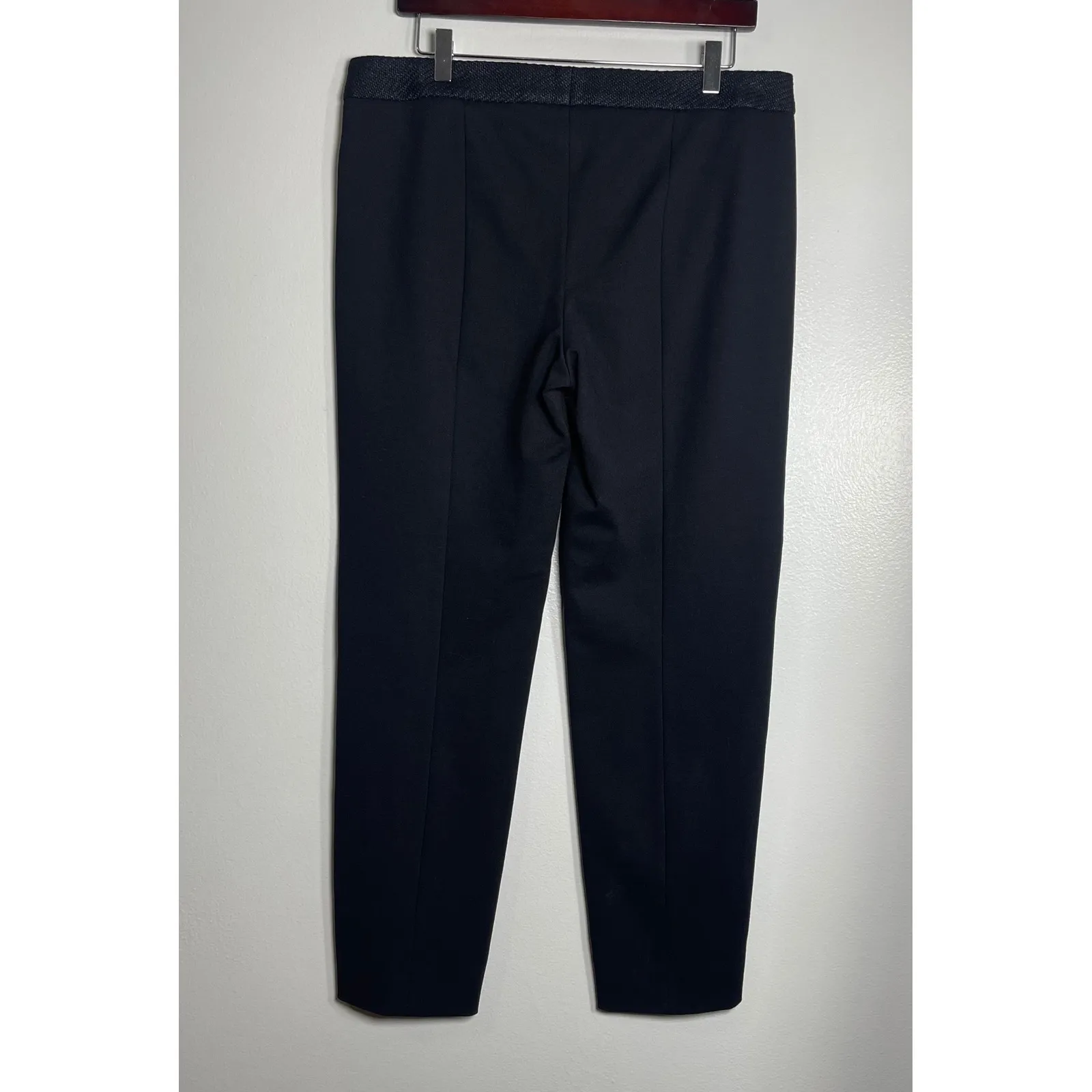 ESCADA Textured Herringbone Side Zip Pants Size 40 Black Designer Old Money Wool - Image 3