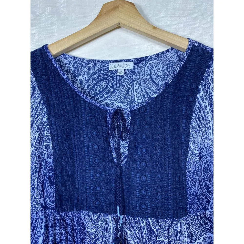 Patrons Of‎ Peace Boho Floral Cold Shoulder Flare Sleeve Mini Dress XS Crochet - Image 4