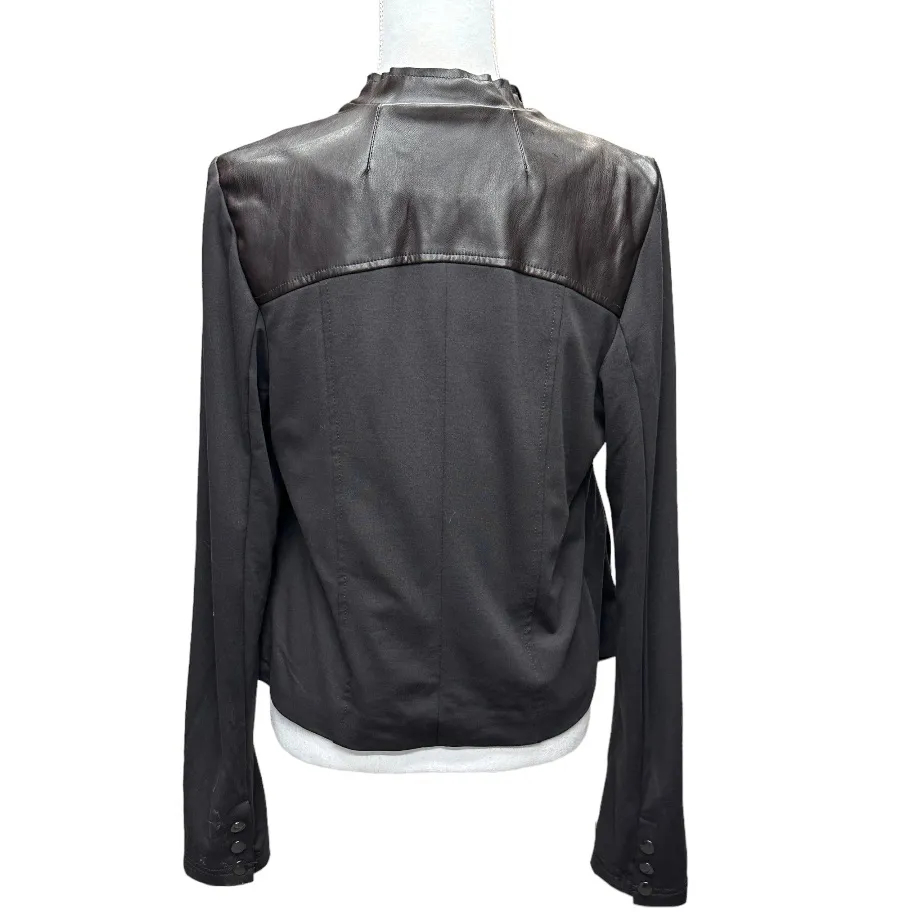 KUT FROM THE KLOTH Faux-Leather-Trim Waterfall Edgy Draped Womens Size L Jacket‎ - Image 5