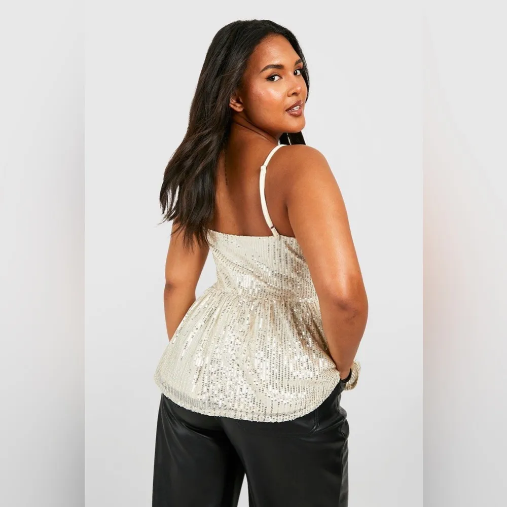 Boohoo Sequin Tank Top Peplum Camisole Size 18 - Image 2
