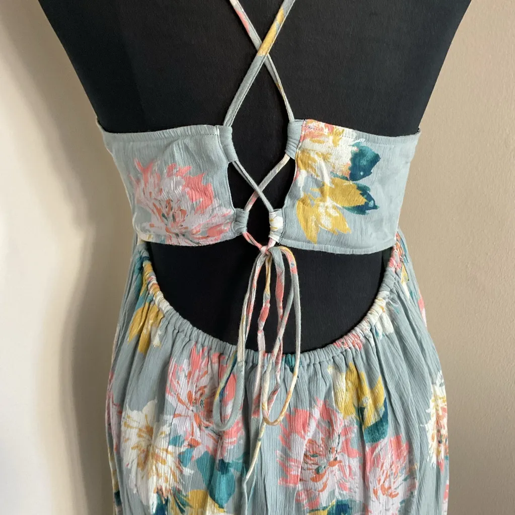 31. O'Neill Jasmine Powder Blue Floral Beach Mini dress Size Large - Image 10