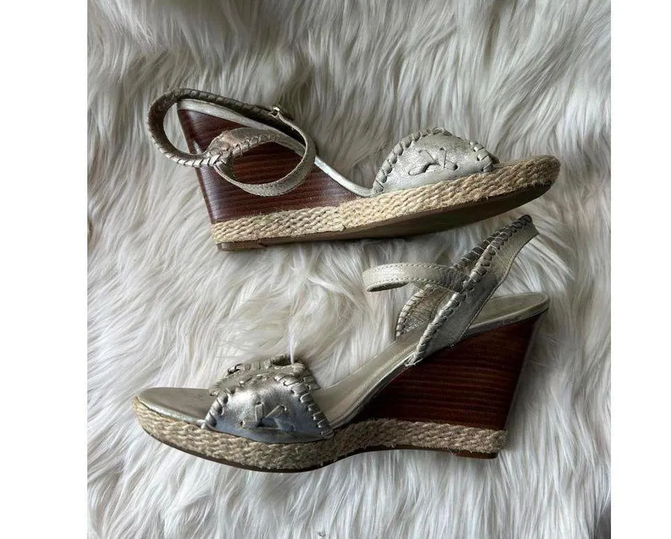 Jack Rogers Stylish Silver Wedge Sandals with Floral Design - Image 4