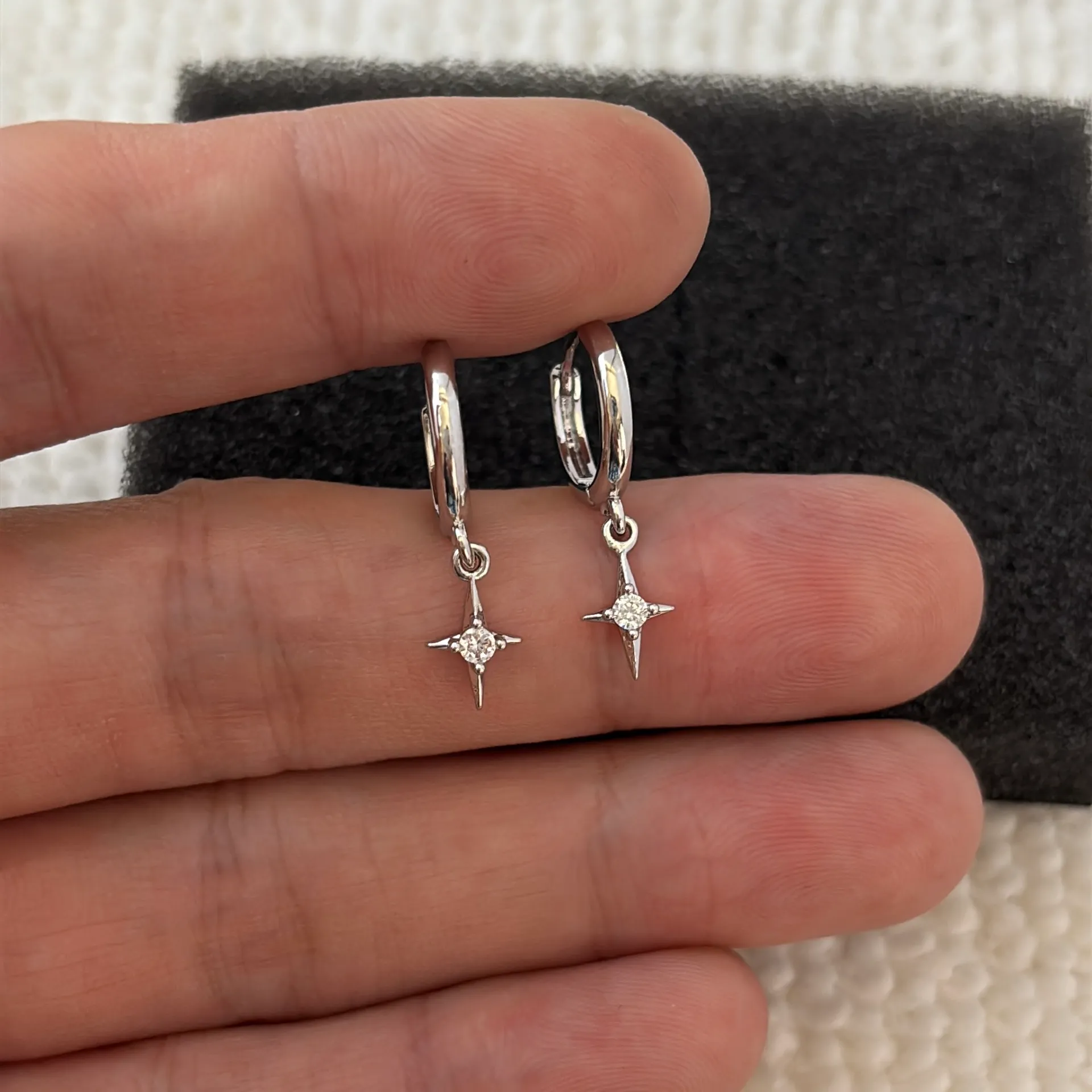 CZ Star Dangle Drop Earrings for Men Women Streetwear Hip Hop Punk Unisex Silver - Image 4