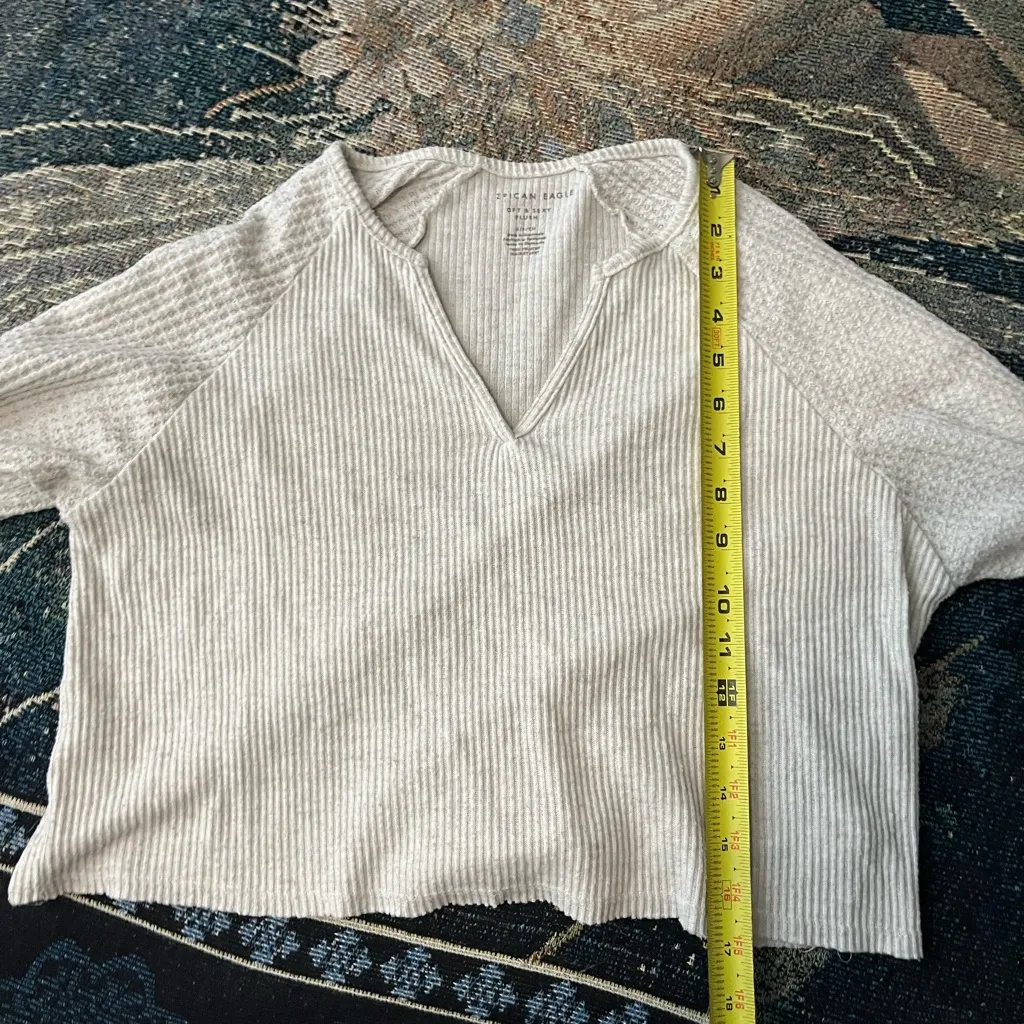 American Eagle Soft Sexy Plush Ribbed Long Sleeve Crop Top V Neck SZ S/P Y2K - Image 11