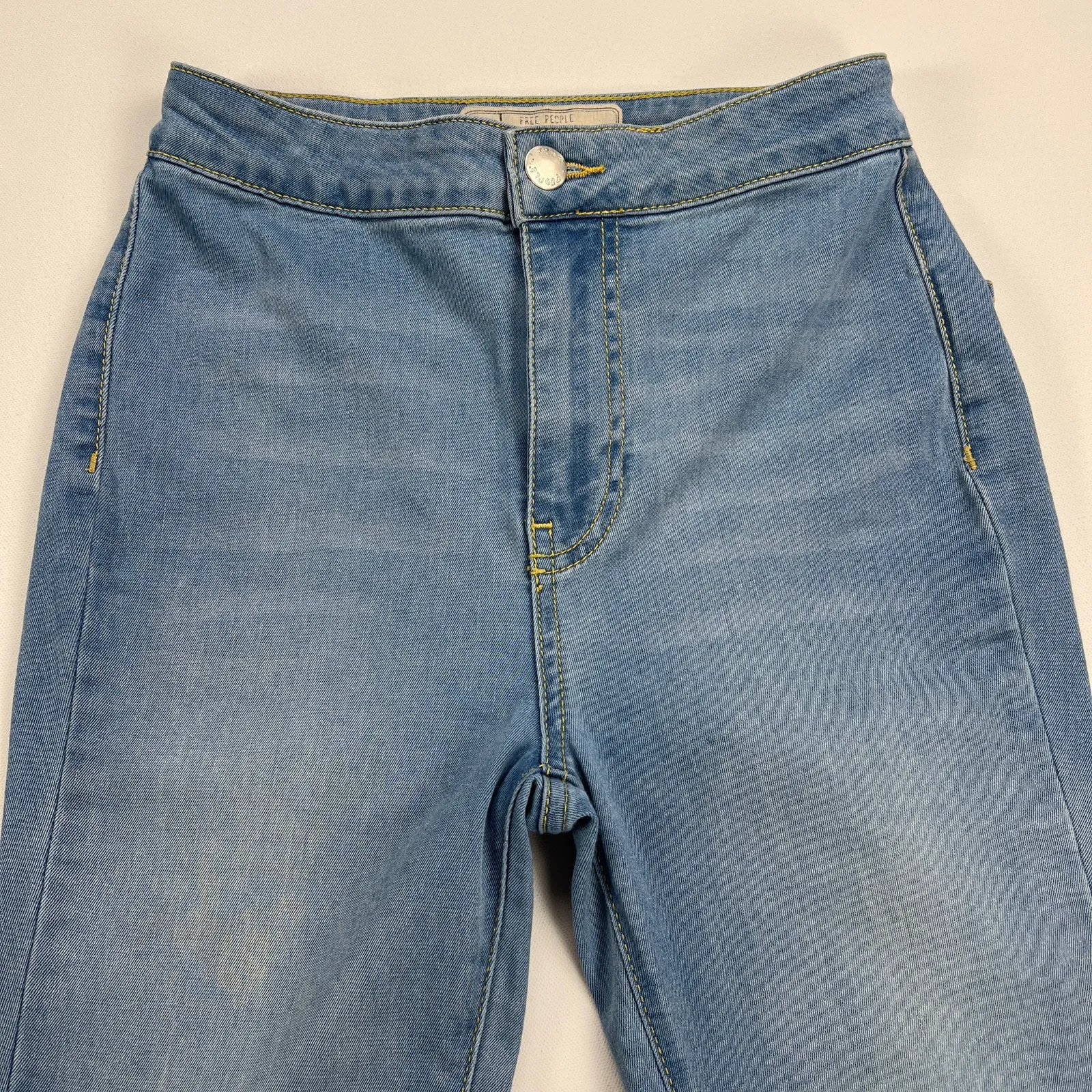 Free People Just Float On Super Flare Mid Rise Jeans Sea Mist Light Wash Size 24 - Image 5