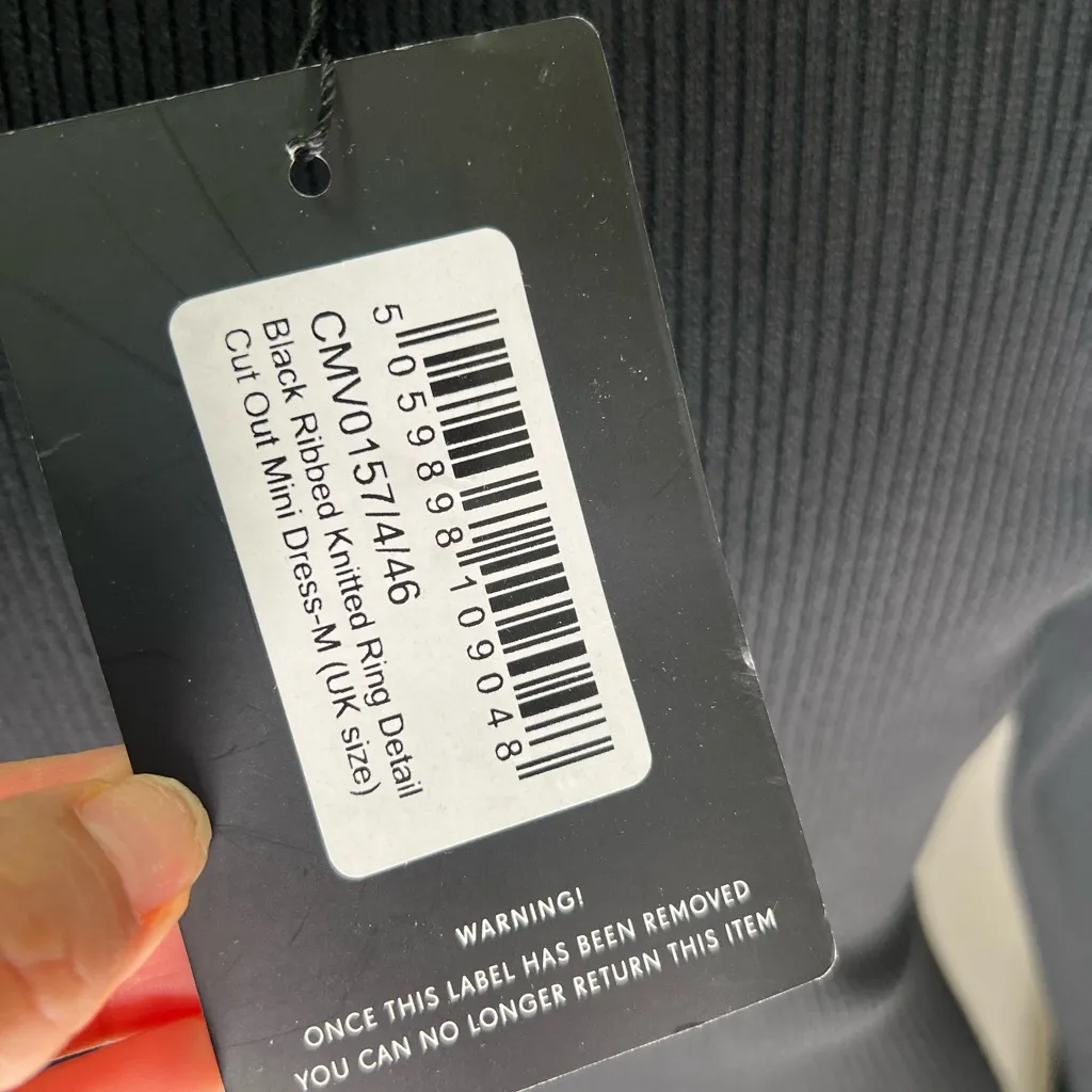 Pretty little thing black ribbed knitted long sleeve Cut-Out Dress size M - Image 10