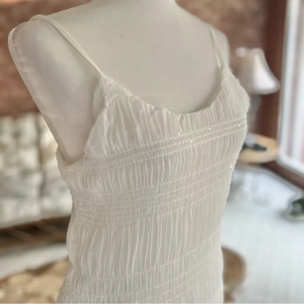 Dazy Dress Midi White Lace Sequin Tiered Sleeveless Pencil M Cocktail Party Glam Size M - Image 12