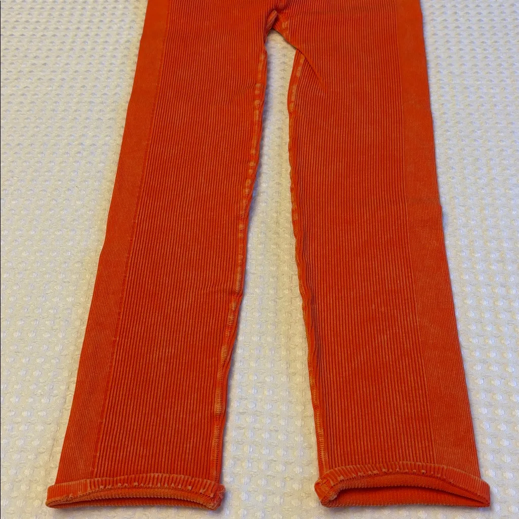 NEW! Free People Movement HAPPINESS RUNS Ribbed Bright Orange Leggings M/L - Image 10