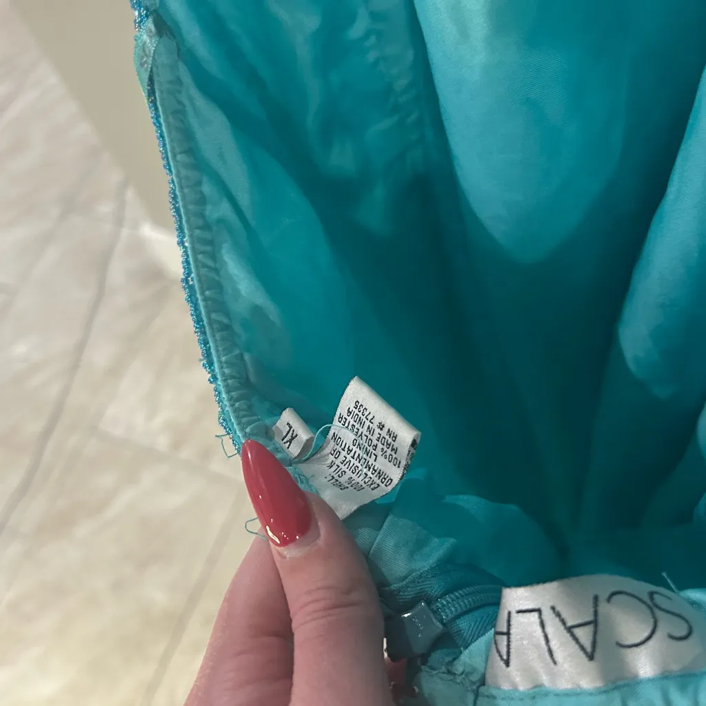 Scala Turquoise Sparkling Sequin Halter Gown Maxi Dress Women’s Size XL NWT - Image 5