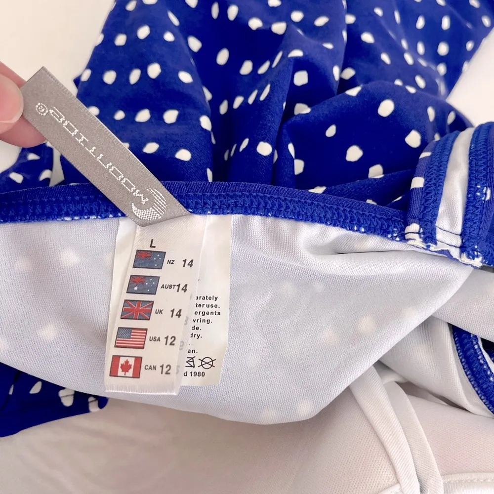 Moontide Blue and White Polka Dot Retro One Piece Bathing Suit, Size 12 - Image 6