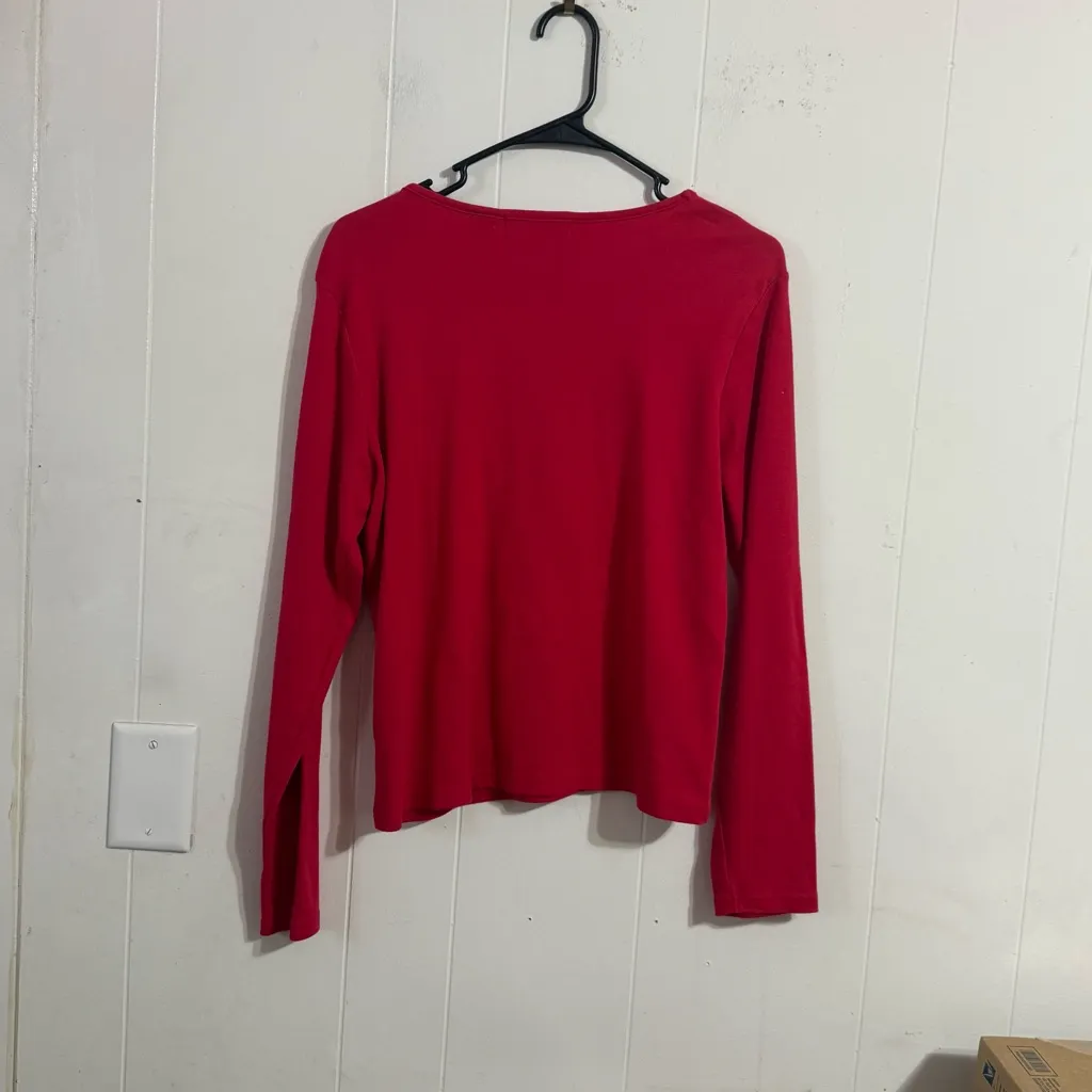 Festive Red Long Sleeve Top with Tree Design Size M - Image 3