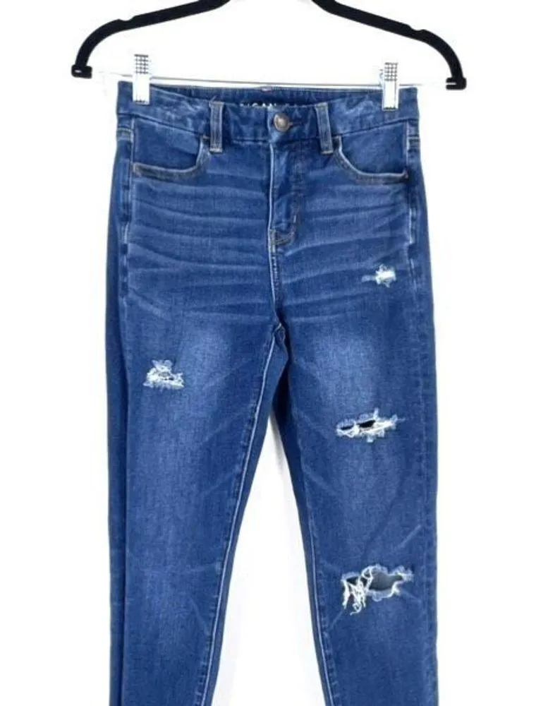 American Eagle Outfitters Women's Distressed Curvy Jegging Jeans Blue Denim Sz 0 - Image 2