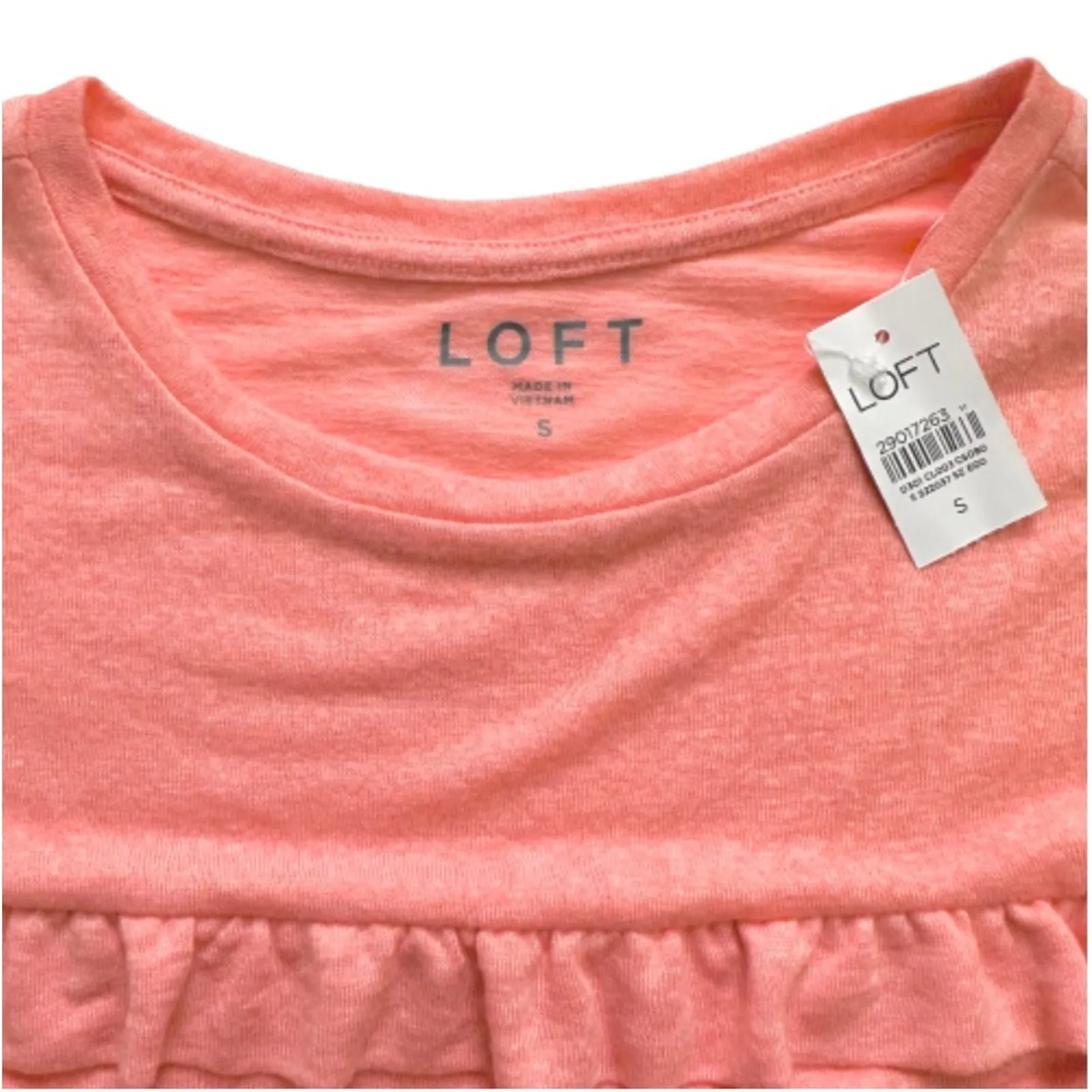 Loft Top Sweater Peach Coral Ruffled Long Sleeve Lightweight Cropped Small NEW - Image 3