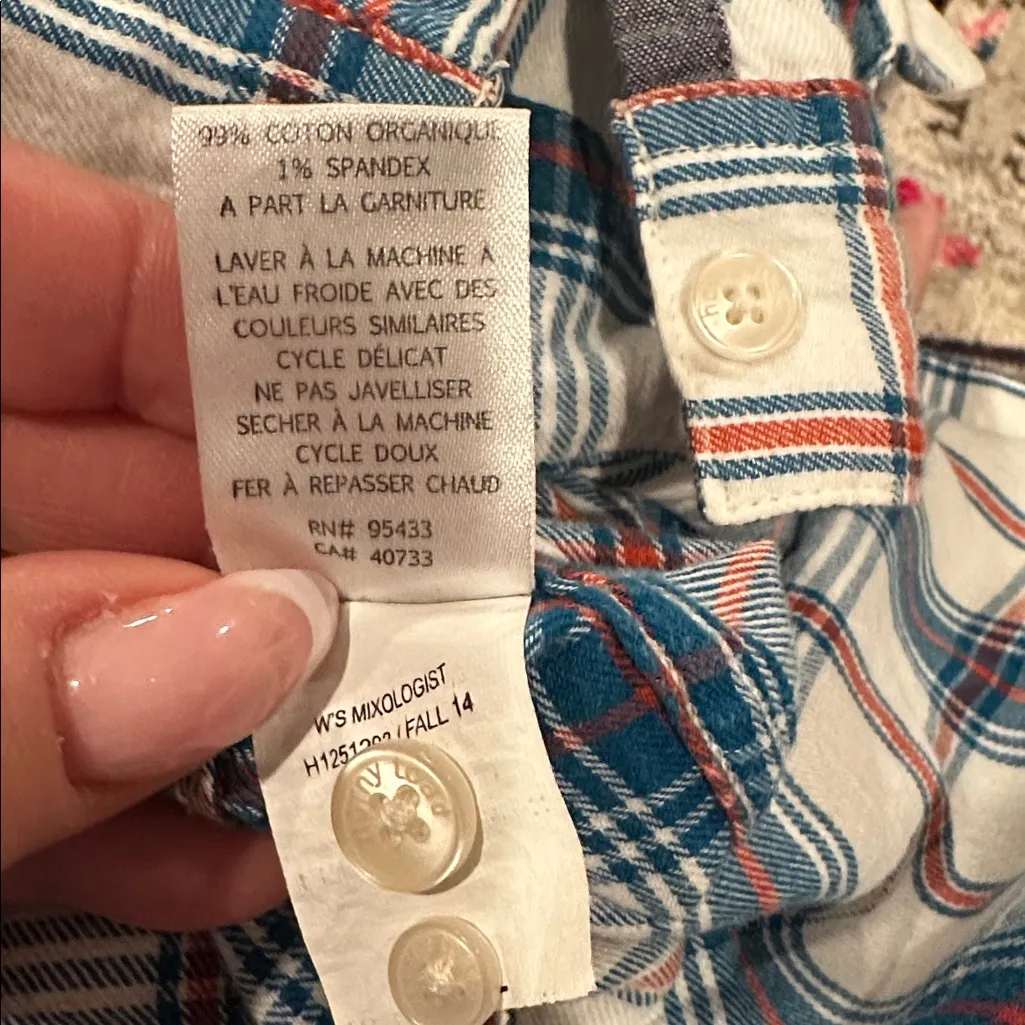 HORNY TOAD mixologist blue white red plaid button down tunic cinch back shirt XS - Image 6