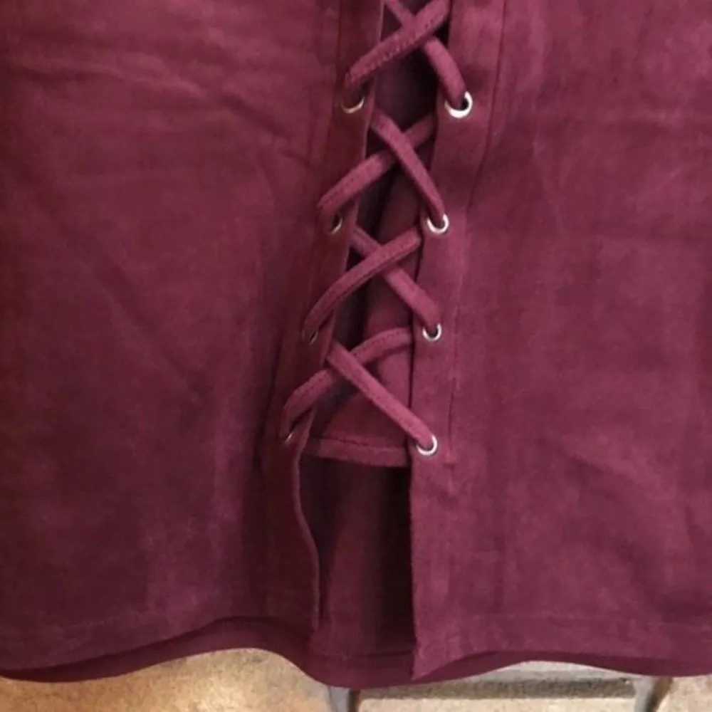 Fashion To Figure Faux Suede Wine Lace Up Skirt 0x - Image 3