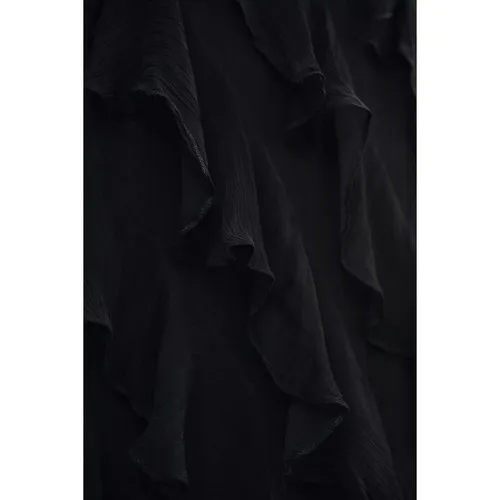 BHLDN Jia Bias-Cut Ruffled V-Neck Gown in Black Size 2 - Image 3
