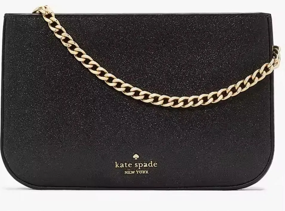 Kate Spade Black Glimmer Pochette With Gold Chain New - Image 10