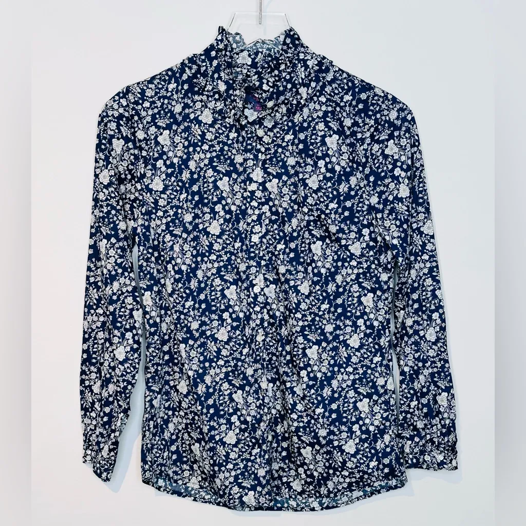 J. Crew Slim Perfect Liberty Summer Bloom Blue White Floral Print Shirt Blouse - Image 4