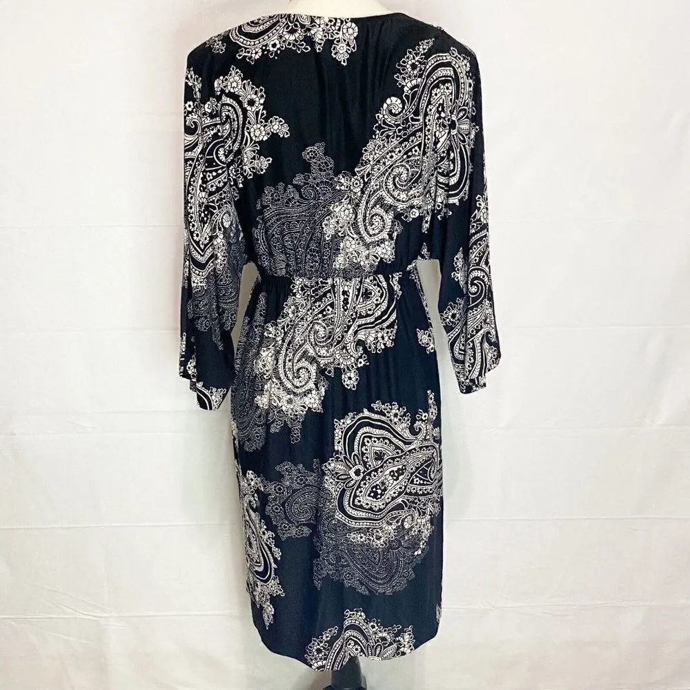 Soma Intimates Empire Waist Black Floral Knit Dress Ragland Sleeve Sz Small - Image 6