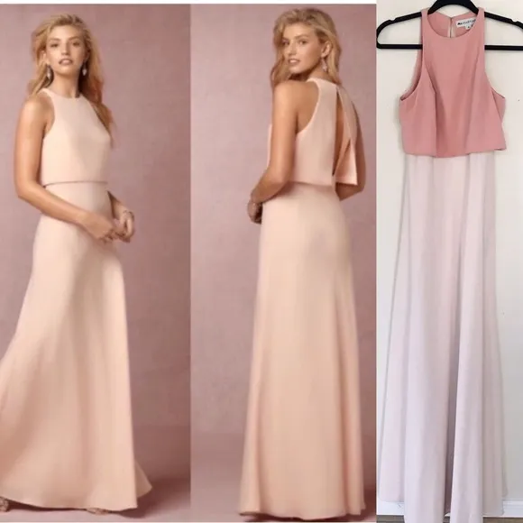 Jill Stuart BHLDN Iva Crepe Blush Pink Duo Two Tone Gown Maxi Dress Women Size 4 - Image 2