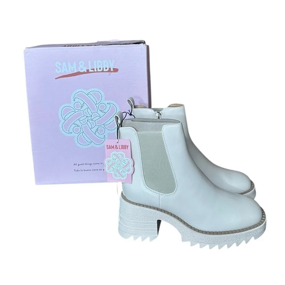 Sam & Libby Womens 7 Lennon Vanilla Ivory Lug Sole Side Zip Chelsea Boots NEW - Image 2
